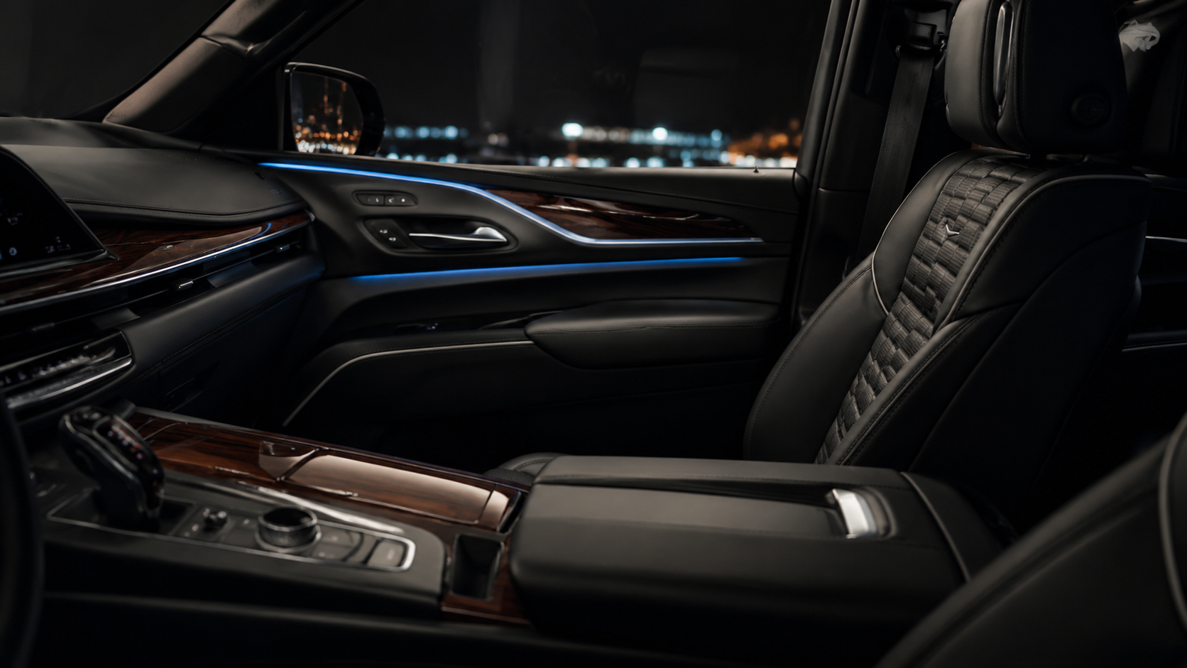 Black leather rear cabin of the luxury SUV